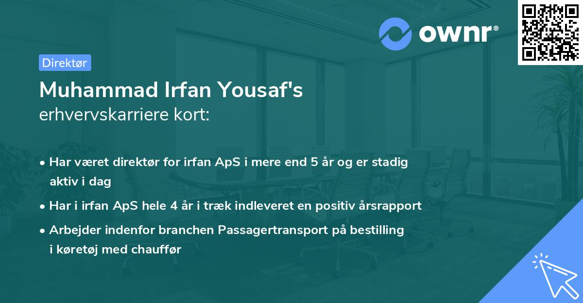 Muhammad Irfan Yousaf's erhvervskarriere kort