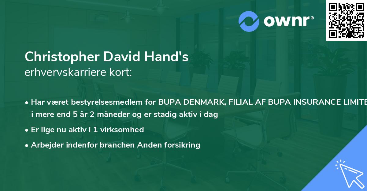 Christopher David Hand's erhvervskarriere kort