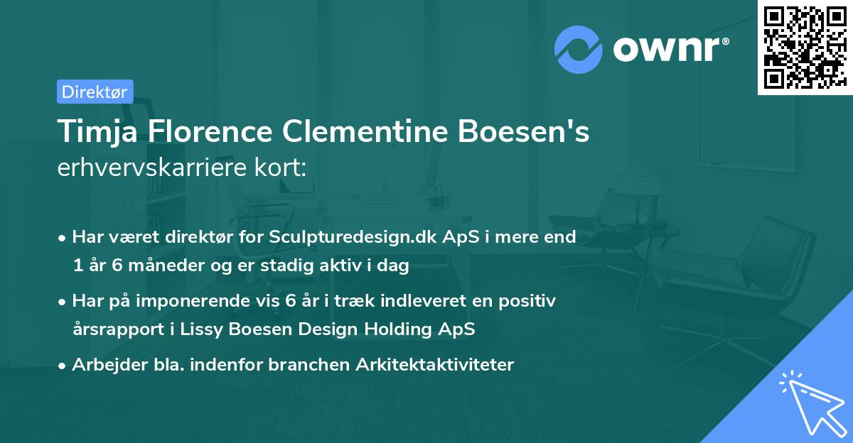 Timja Florence Clementine Boesen's erhvervskarriere kort