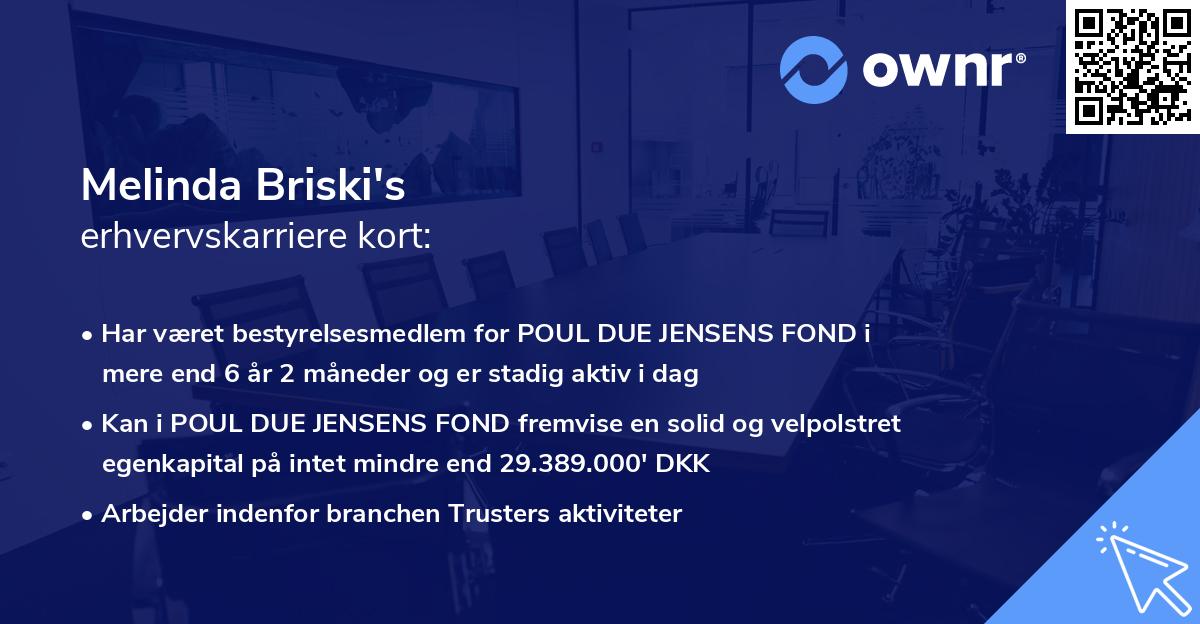 Melinda Briski's erhvervskarriere kort