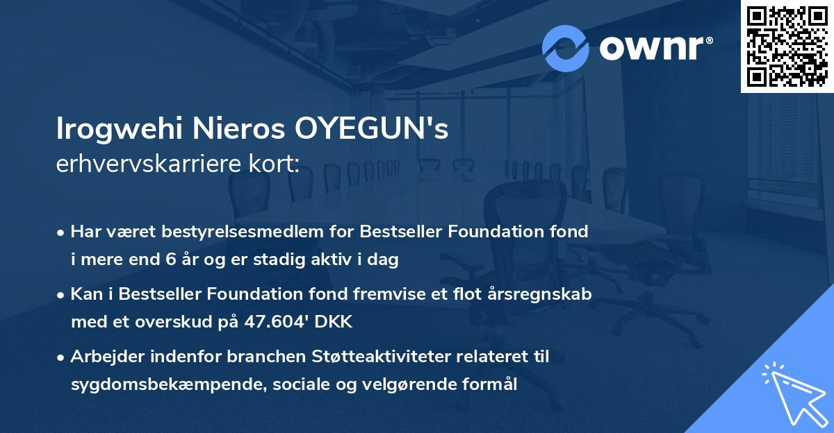 Irogwehi Nieros OYEGUN's erhvervskarriere kort