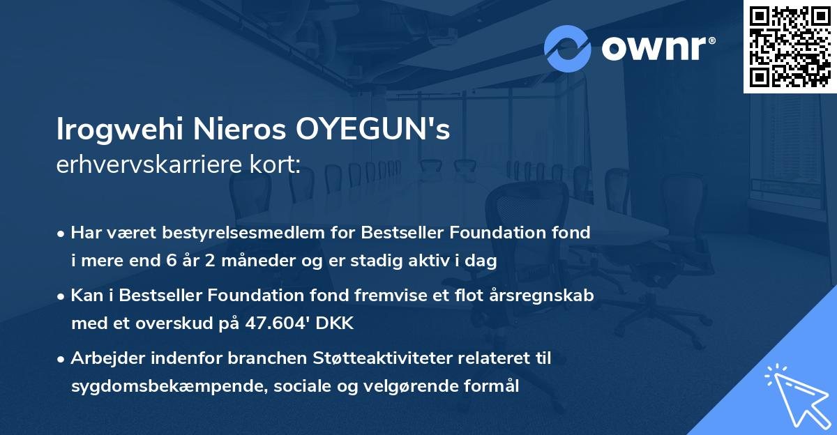Irogwehi Nieros OYEGUN's erhvervskarriere kort