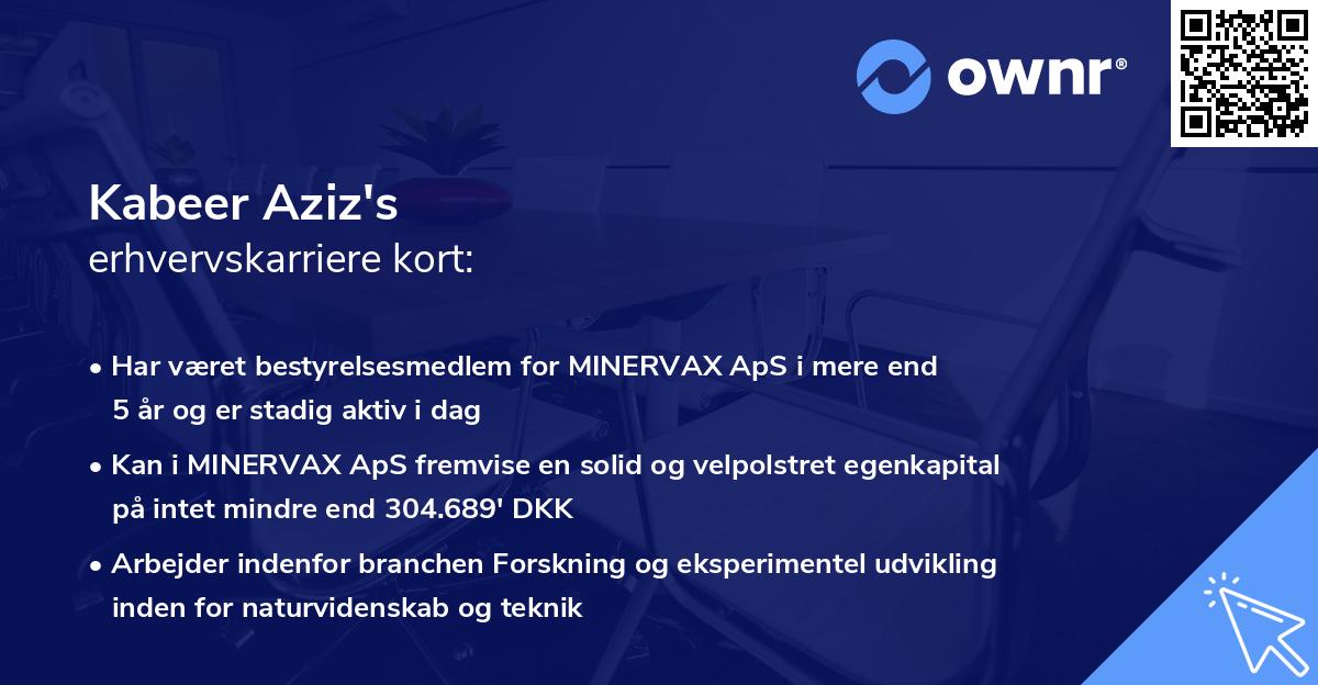 Kabeer Aziz's erhvervskarriere kort