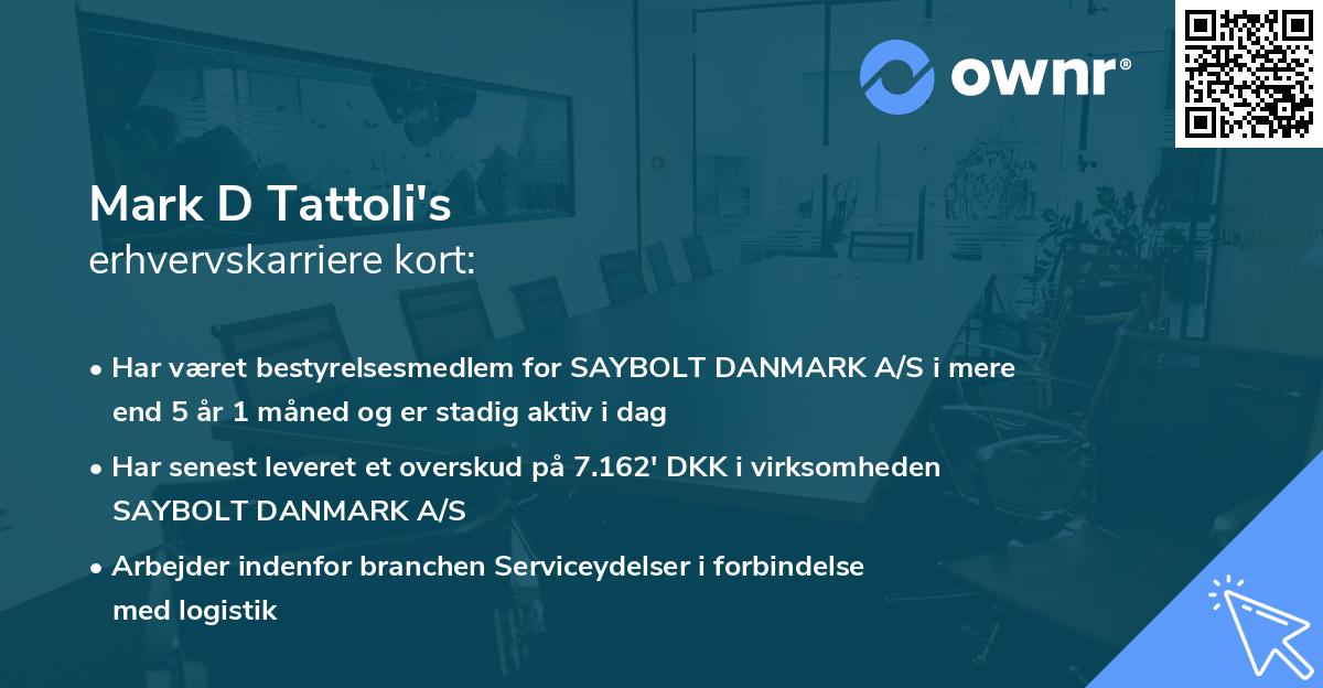 Mark D Tattoli's erhvervskarriere kort