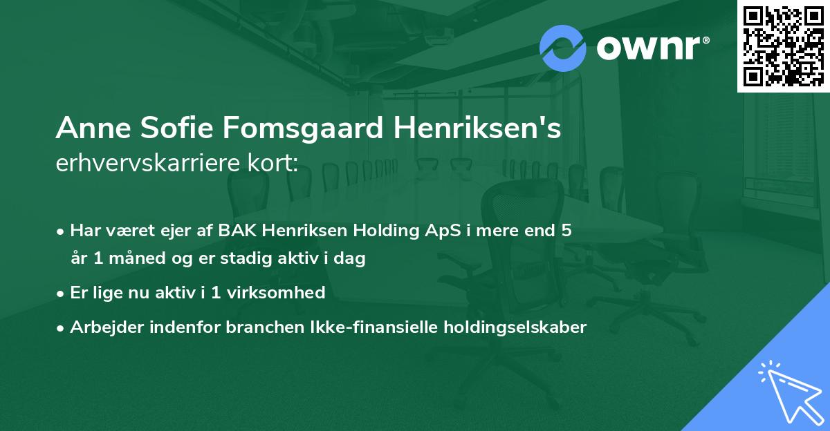 Anne Sofie Fomsgaard Henriksen's erhvervskarriere kort