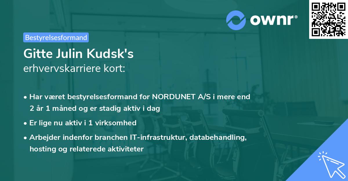 Gitte Julin Kudsk's erhvervskarriere kort