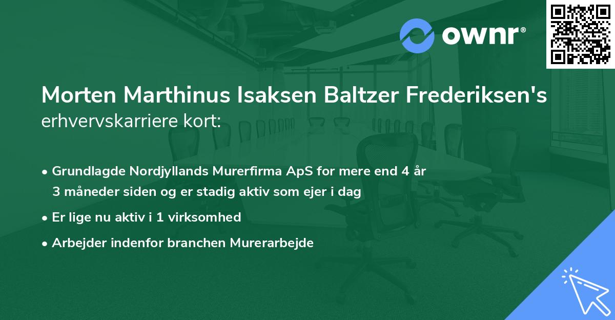 Morten Marthinus Isaksen Baltzer Frederiksen's erhvervskarriere kort