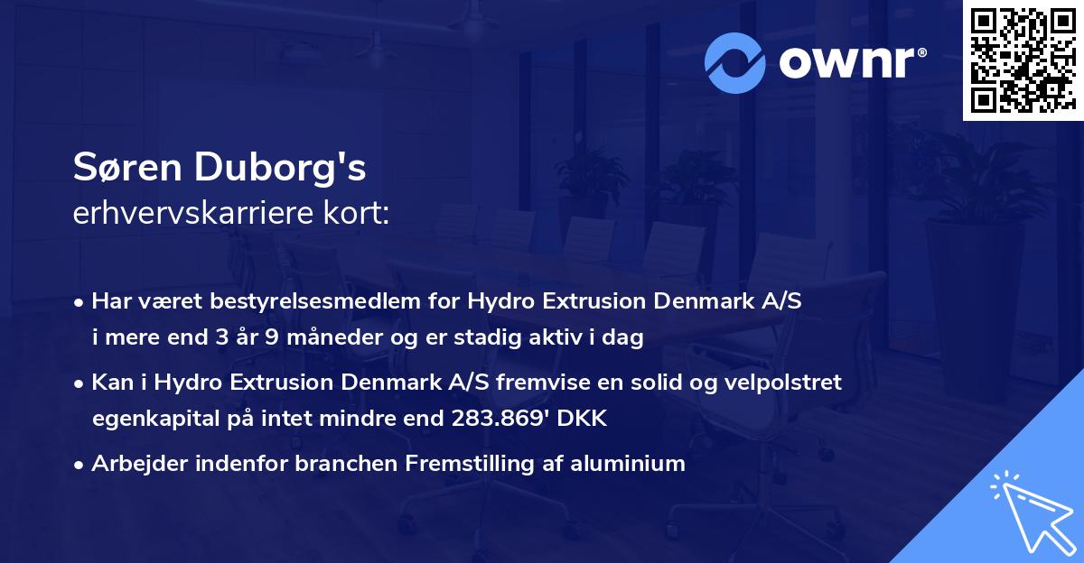 Søren Duborg's erhvervskarriere kort