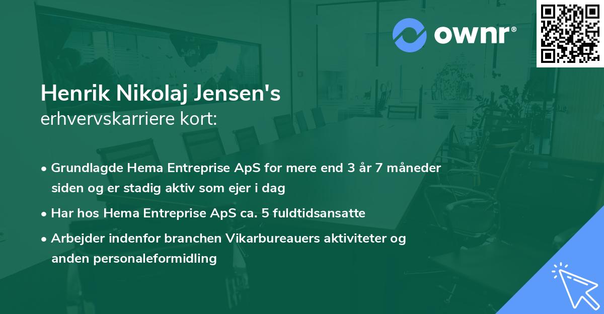 Henrik Nikolaj Jensen's erhvervskarriere kort
