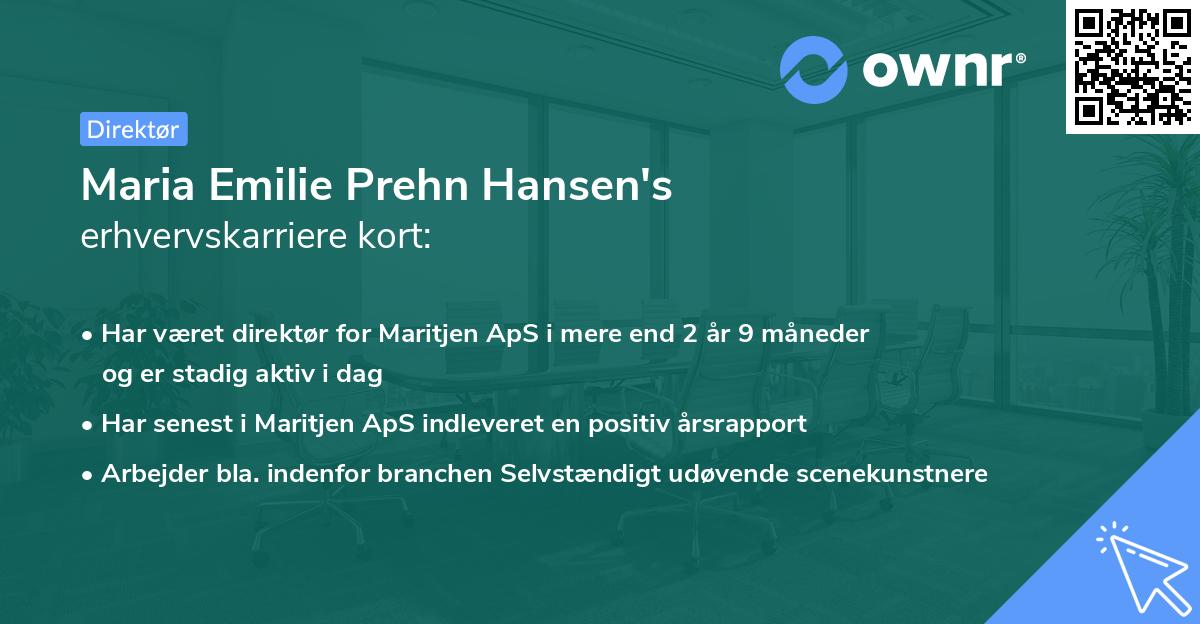 Maria Emilie Prehn Hansen's erhvervskarriere kort