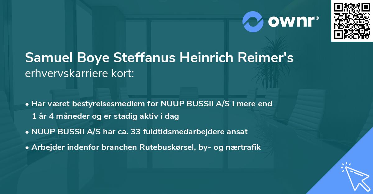 Samuel Boye Steffanus Heinrich Reimer's erhvervskarriere kort