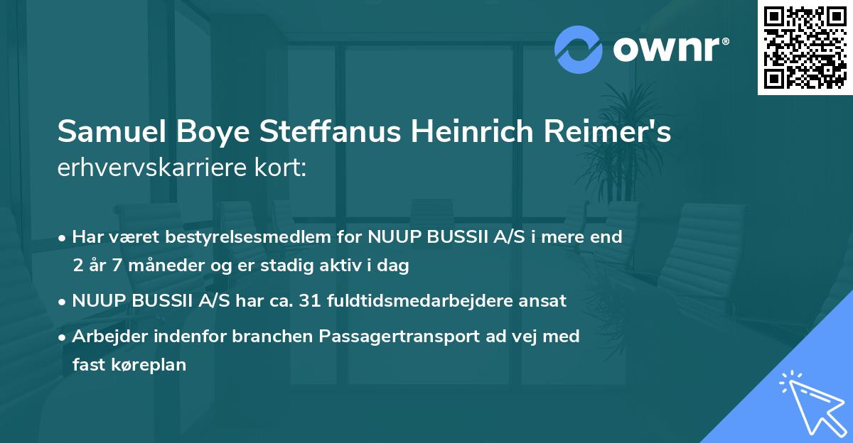 Samuel Boye Steffanus Heinrich Reimer's erhvervskarriere kort