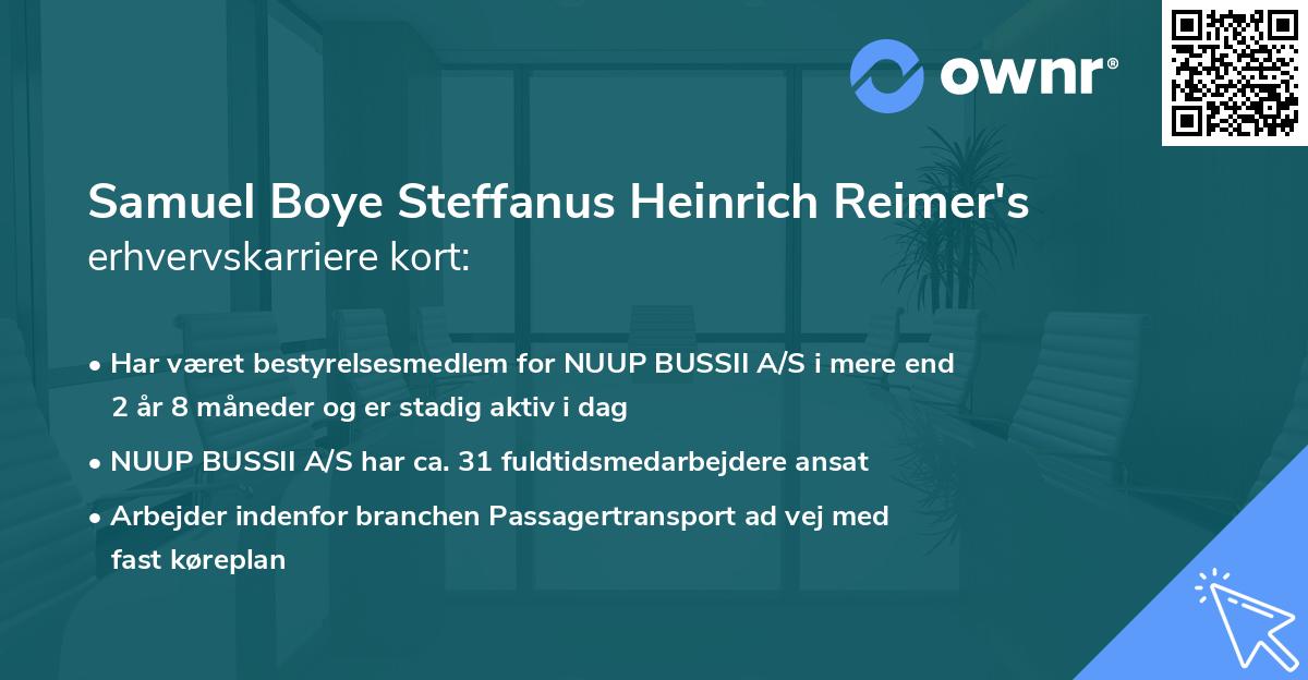 Samuel Boye Steffanus Heinrich Reimer's erhvervskarriere kort