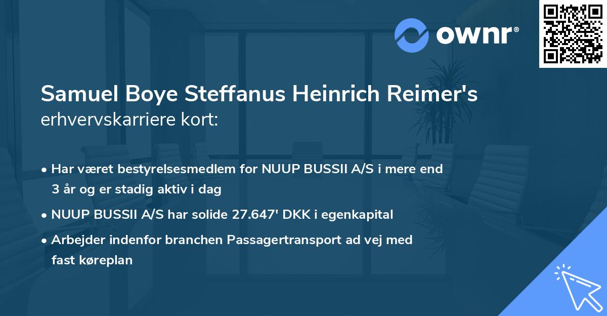 Samuel Boye Steffanus Heinrich Reimer's erhvervskarriere kort