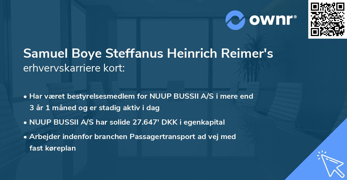 Samuel Boye Steffanus Heinrich Reimer's erhvervskarriere kort