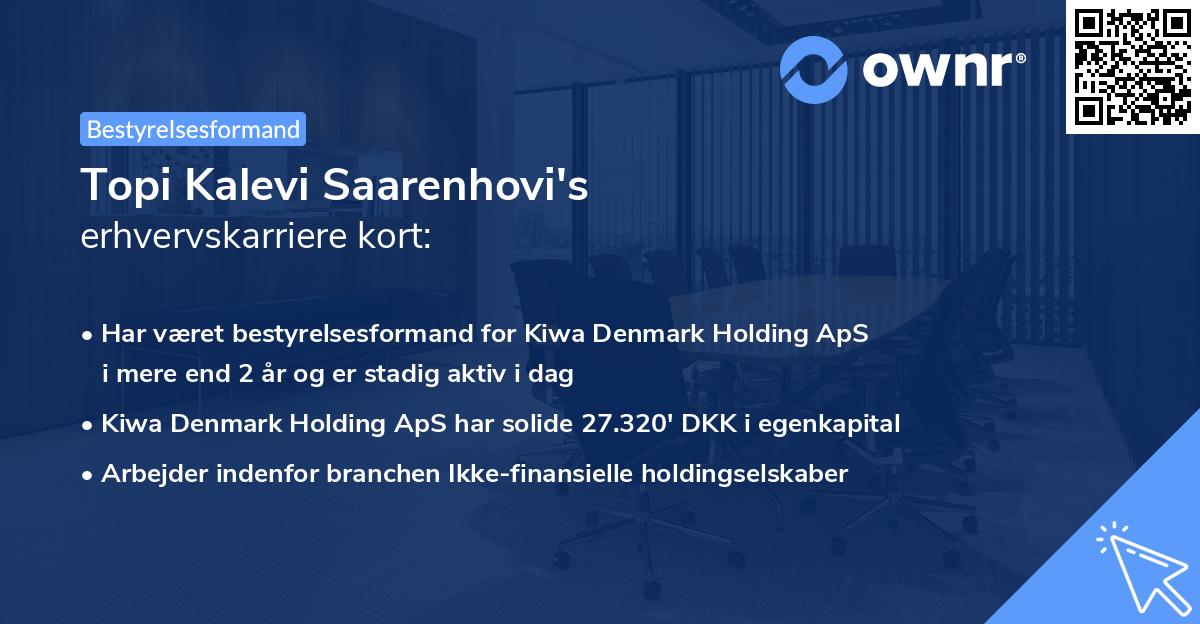 Topi Kalevi Saarenhovi's erhvervskarriere kort