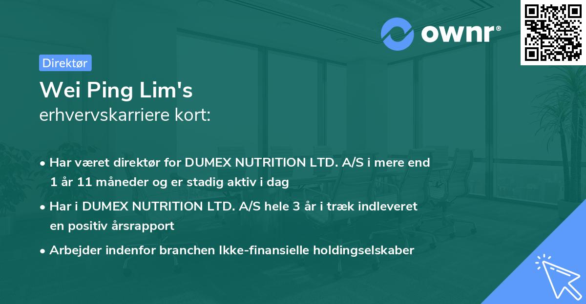 Wei Ping Lim's erhvervskarriere kort