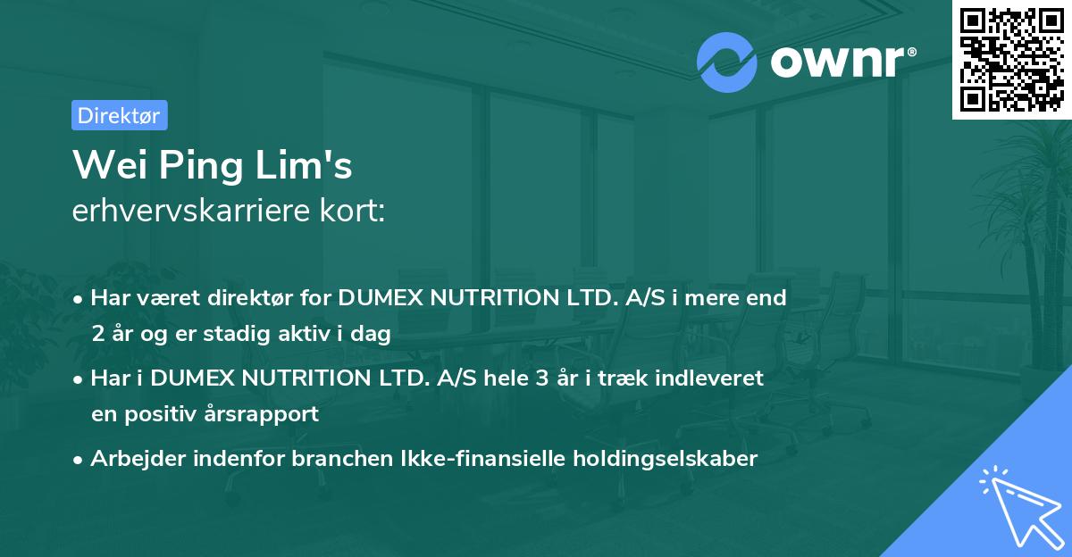 Wei Ping Lim's erhvervskarriere kort