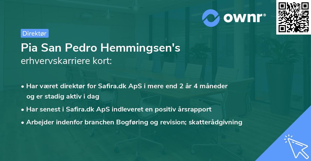 Pia San Pedro Hemmingsen's erhvervskarriere kort
