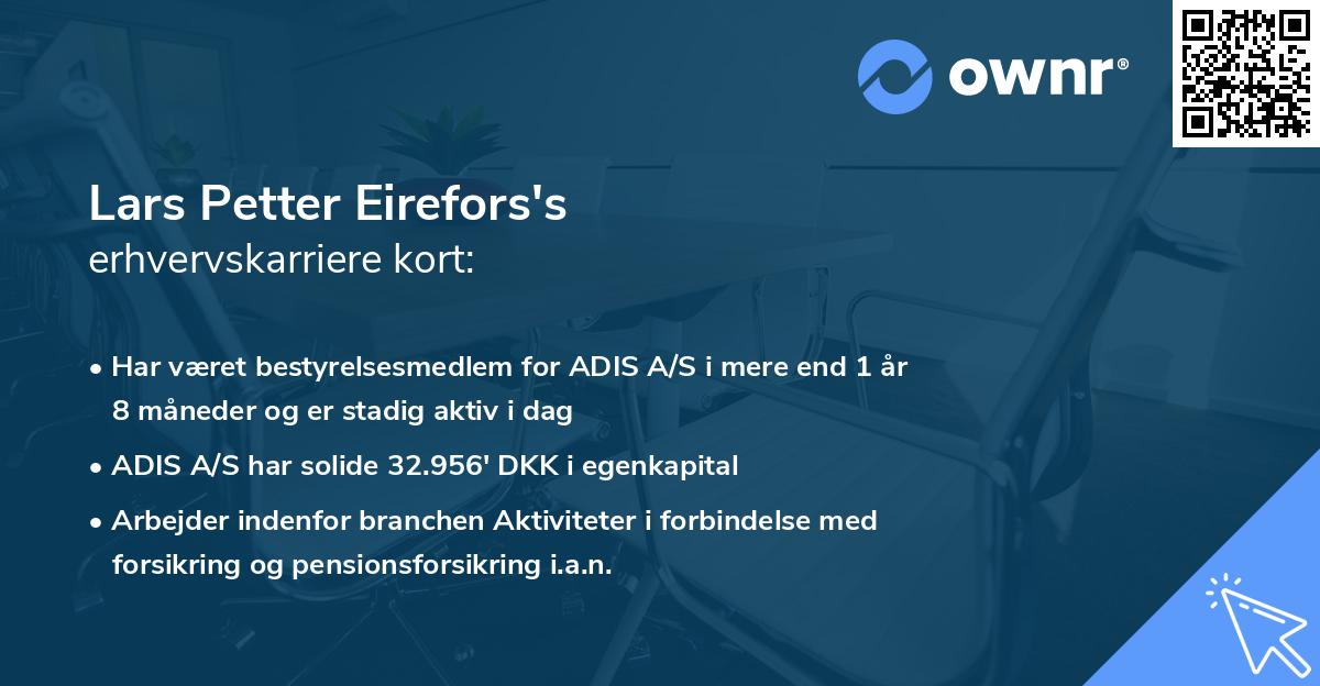 Lars Petter Eirefors's erhvervskarriere kort