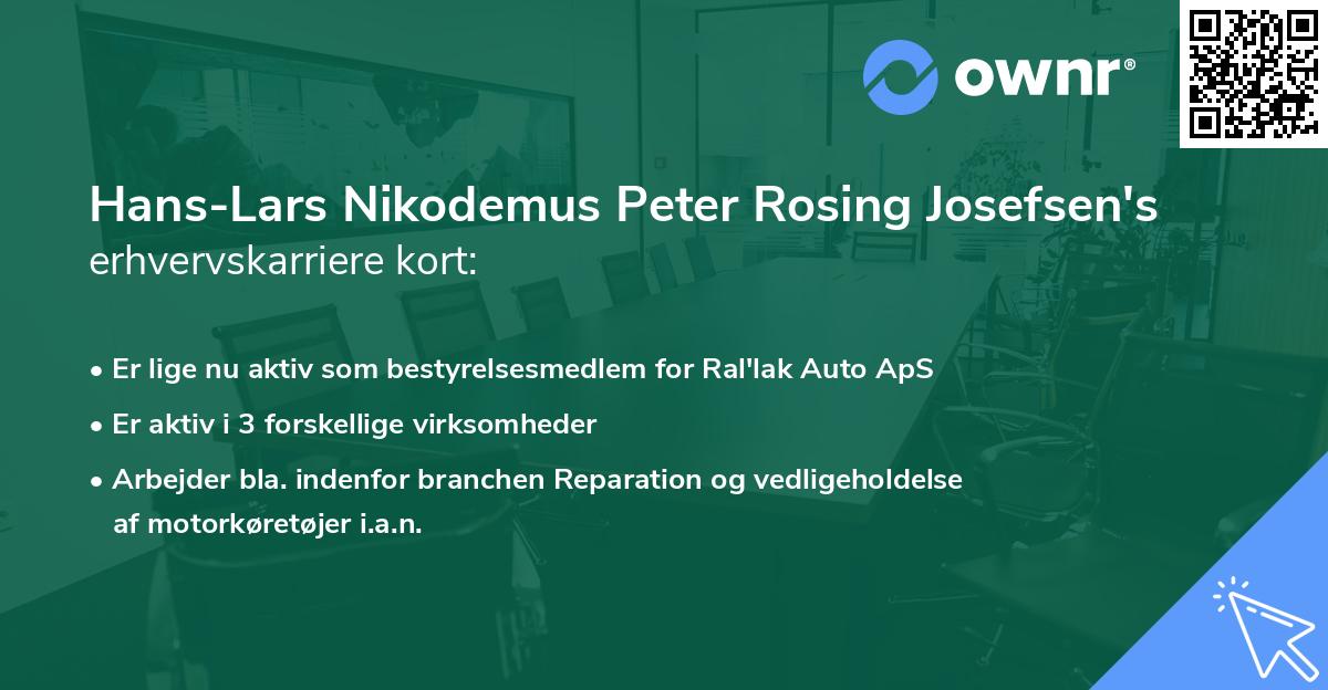 Hans-Lars Nikodemus Peter Rosing Josefsen's erhvervskarriere kort