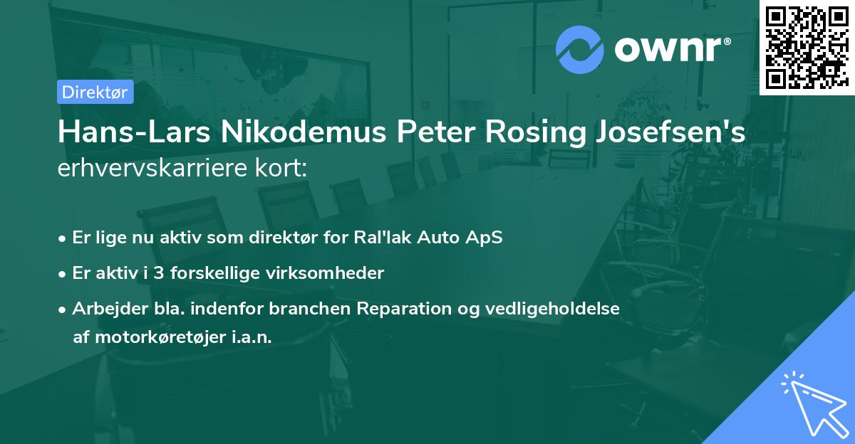 Hans-Lars Nikodemus Peter Rosing Josefsen's erhvervskarriere kort
