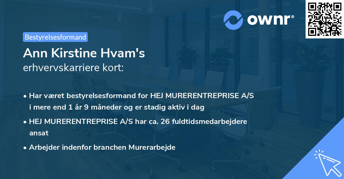 Ann Kirstine Hvam's erhvervskarriere kort