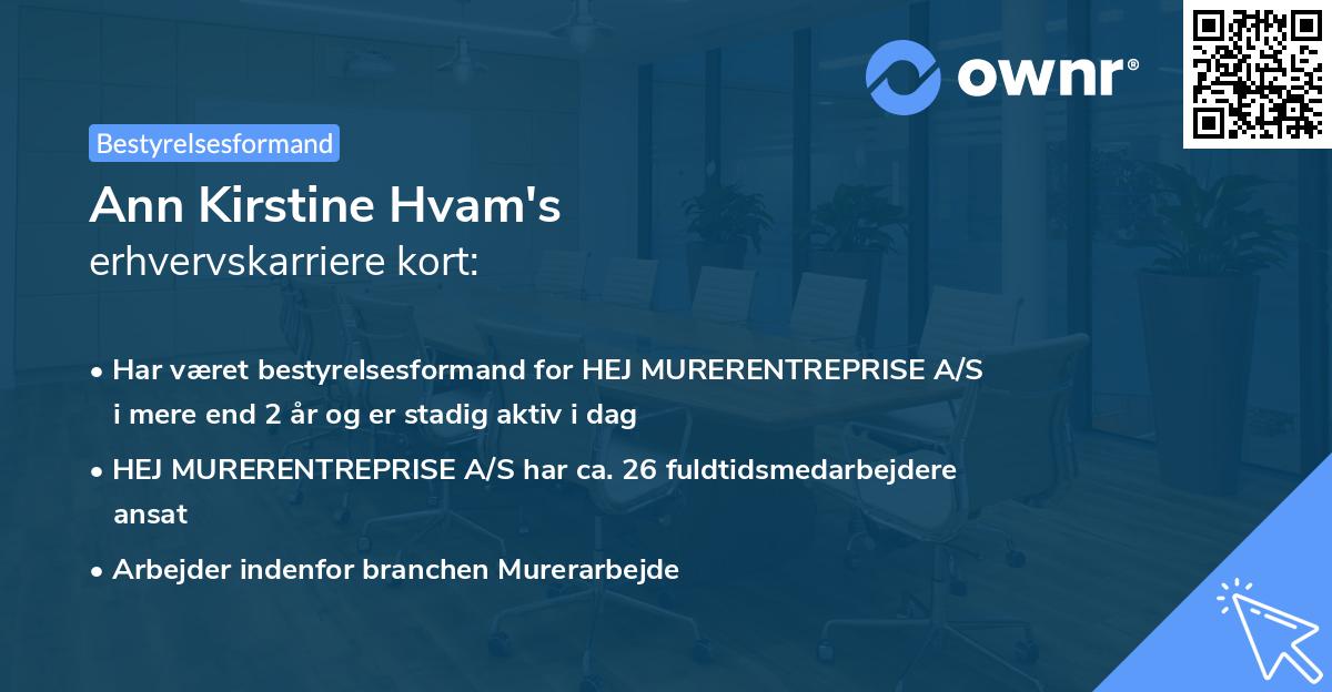 Ann Kirstine Hvam's erhvervskarriere kort
