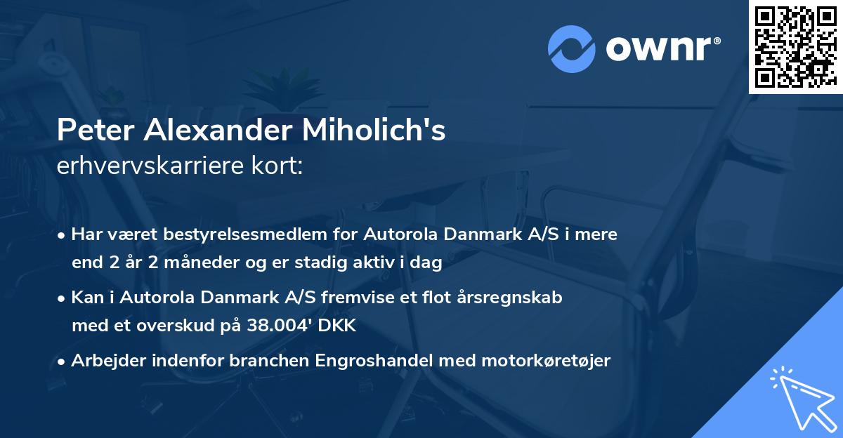 Peter Alexander Miholich's erhvervskarriere kort