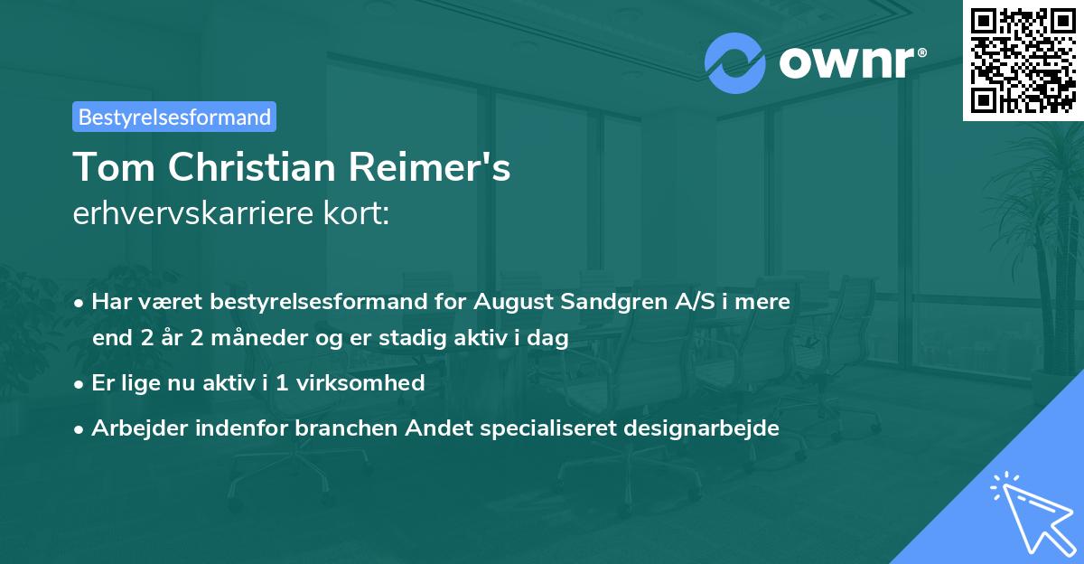 Tom Christian Reimer's erhvervskarriere kort