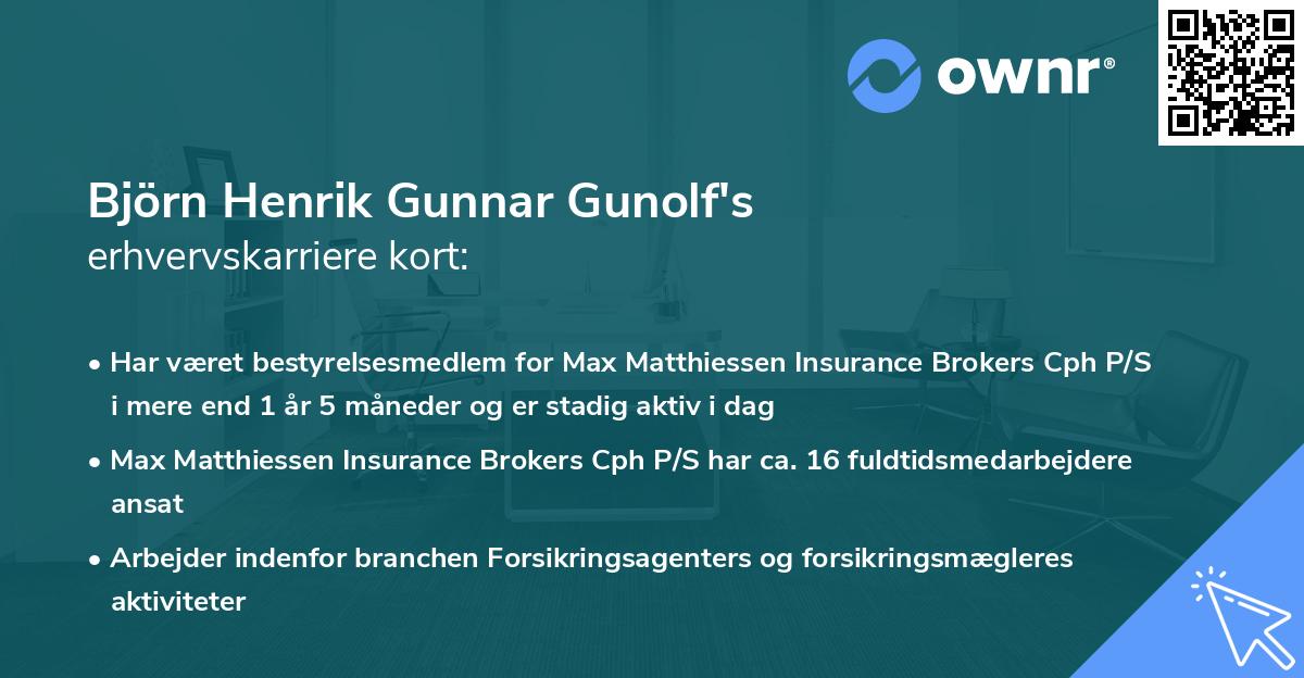 Björn Henrik Gunnar Gunolf's erhvervskarriere kort
