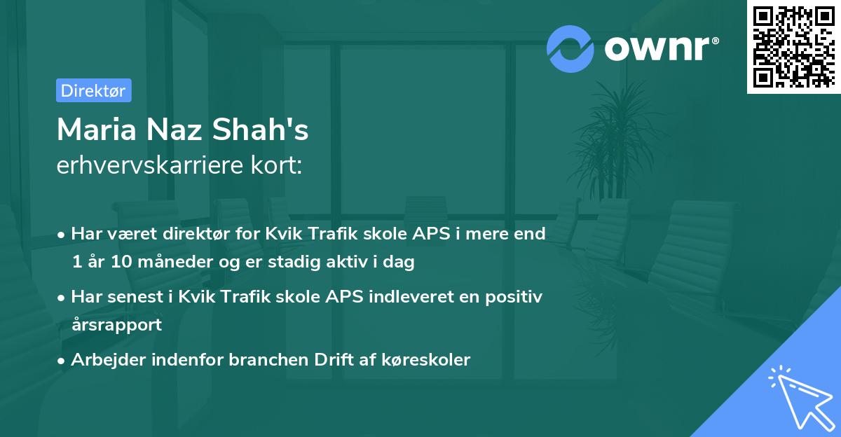 Maria Naz Shah's erhvervskarriere kort
