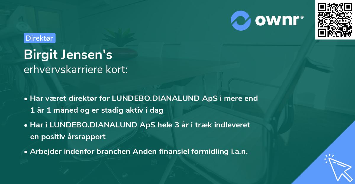 Birgit Jensen's erhvervskarriere kort