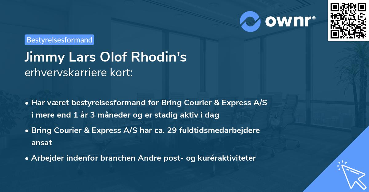 Jimmy Lars Olof Rhodin's erhvervskarriere kort