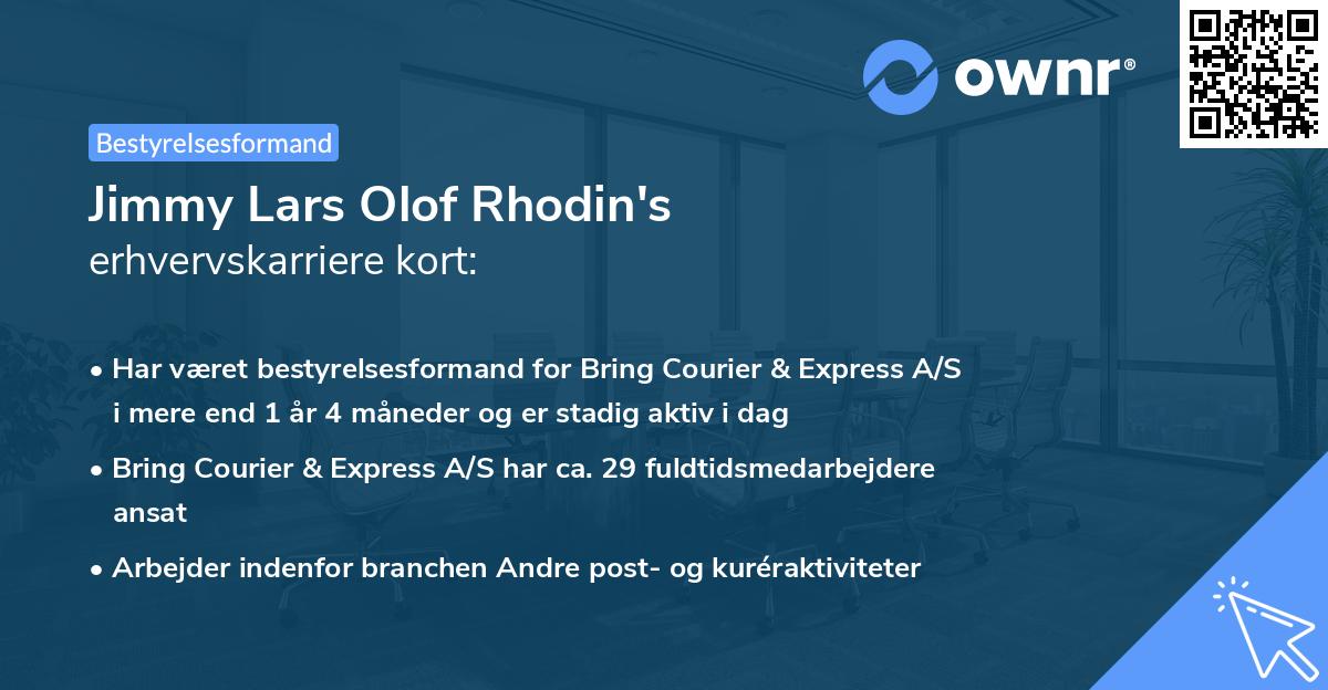 Jimmy Lars Olof Rhodin's erhvervskarriere kort