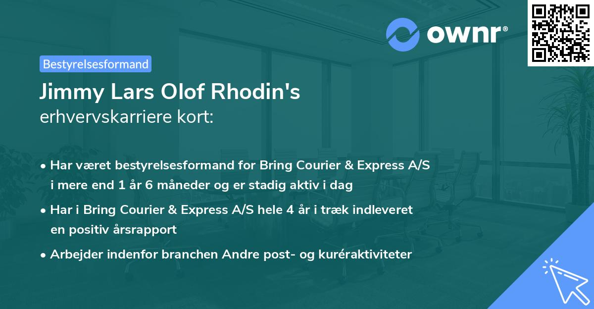 Jimmy Lars Olof Rhodin's erhvervskarriere kort