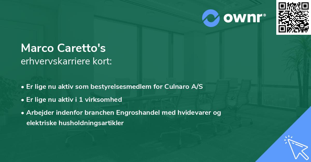 Marco Caretto's erhvervskarriere kort