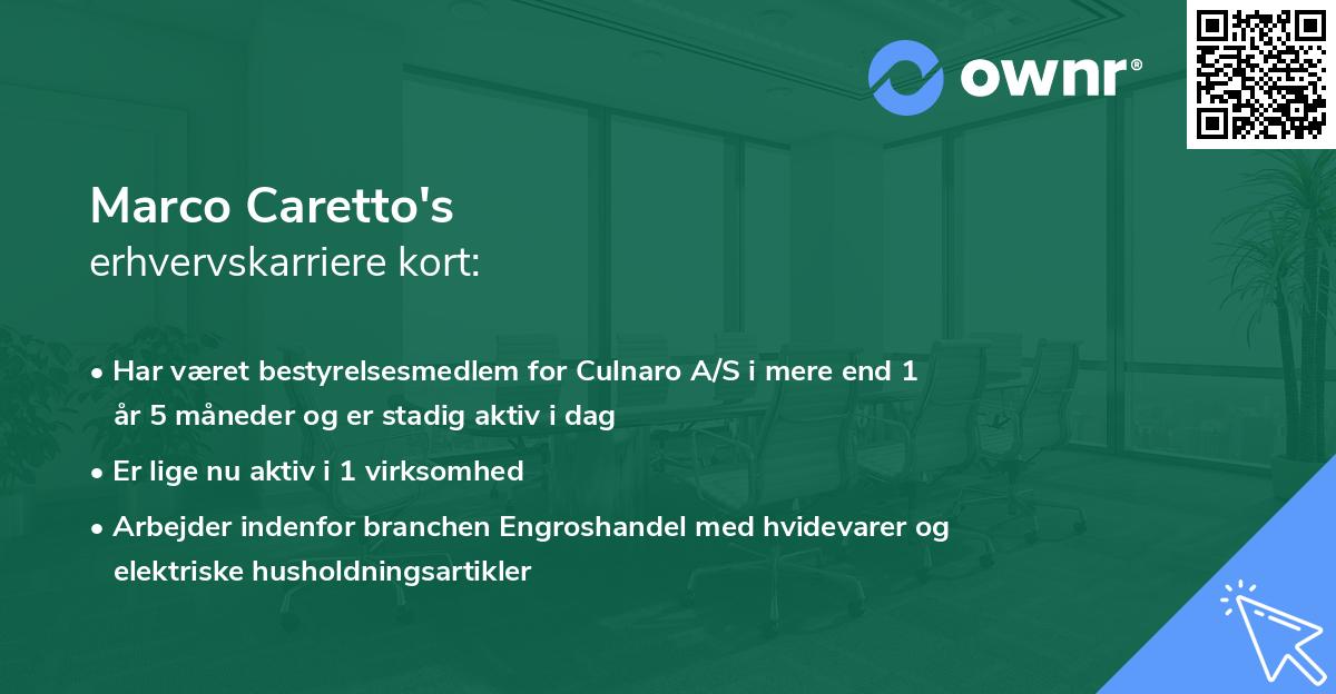 Marco Caretto's erhvervskarriere kort