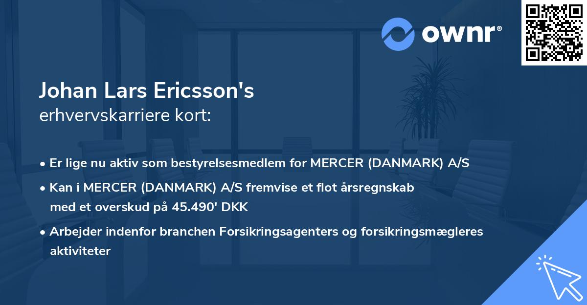 Johan Lars Ericsson's erhvervskarriere kort