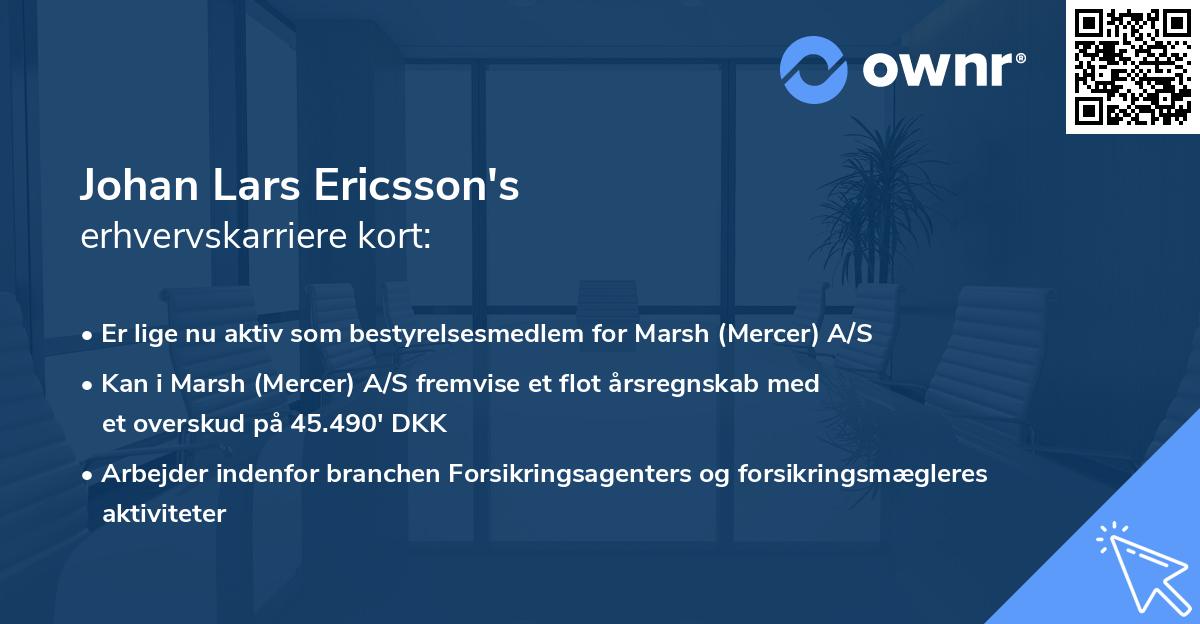 Johan Lars Ericsson's erhvervskarriere kort