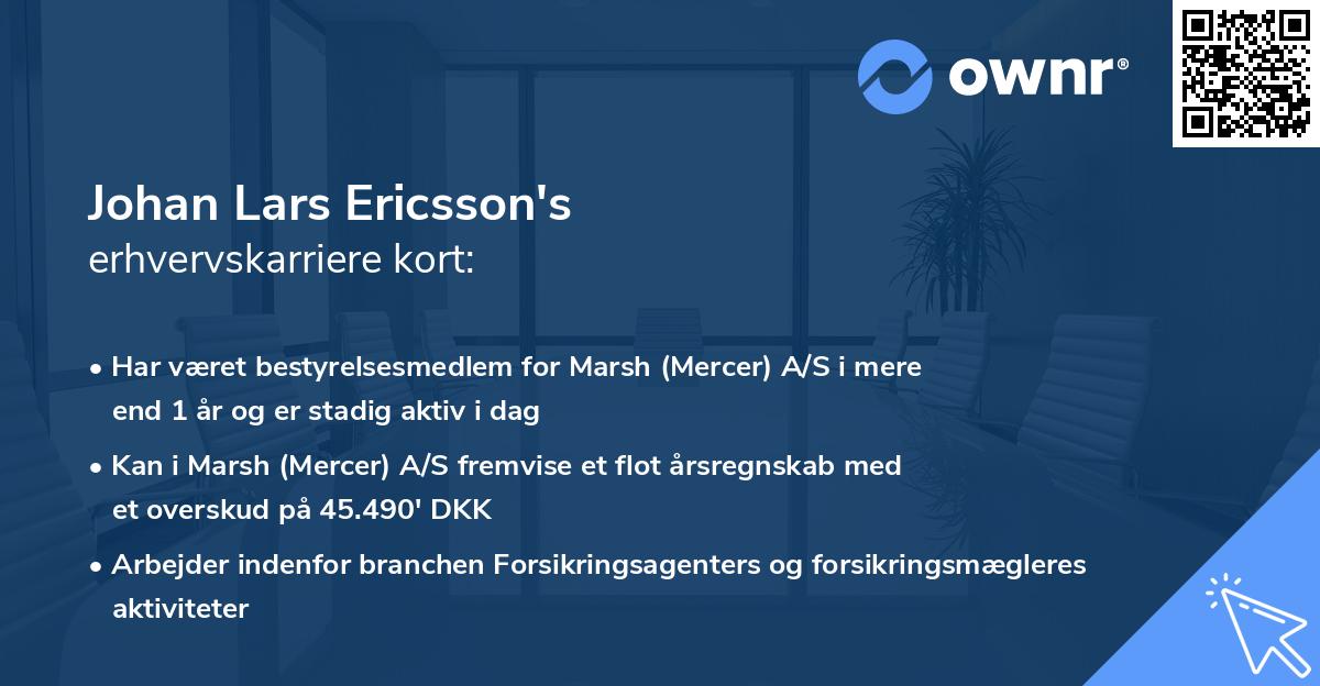 Johan Lars Ericsson's erhvervskarriere kort