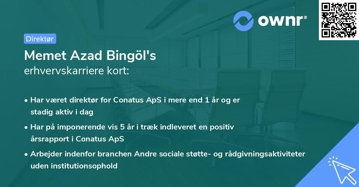 Memet Azad Bingöl's erhvervskarriere kort