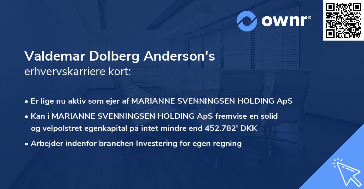 Valdemar Dolberg Anderson's erhvervskarriere kort