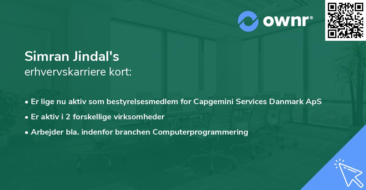 Simran Jindal's erhvervskarriere kort