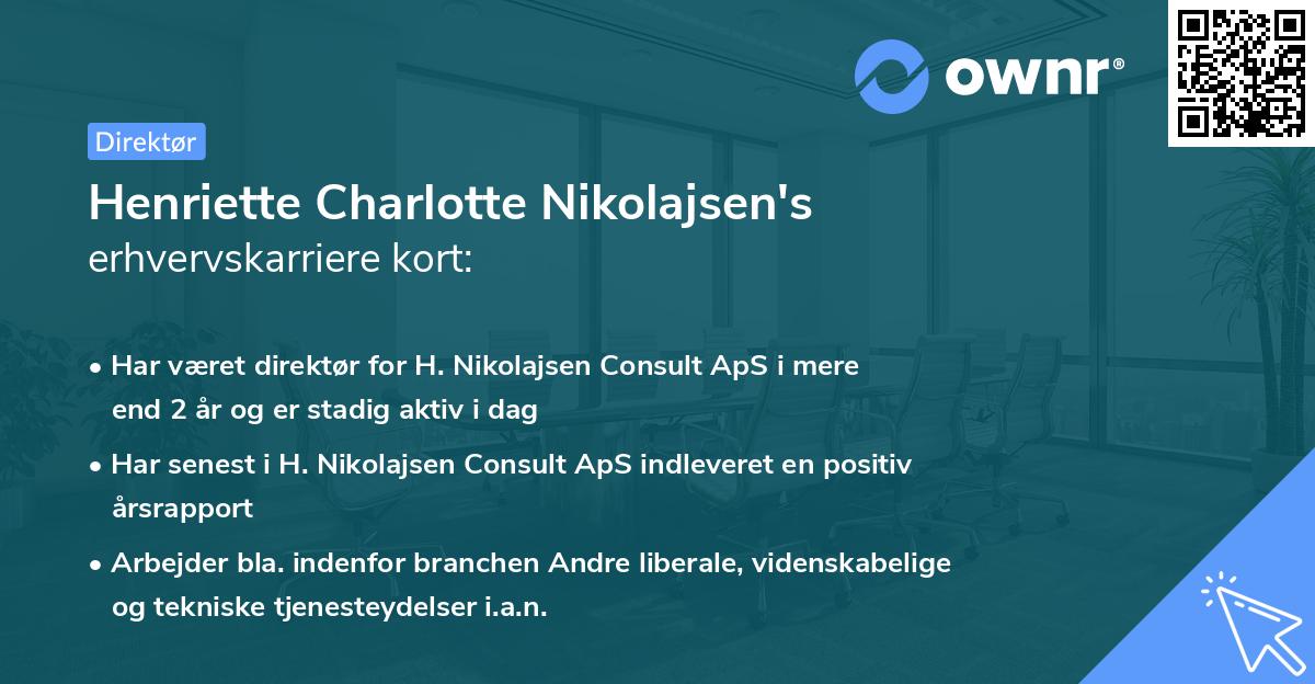Henriette Charlotte Nikolajsen's erhvervskarriere kort