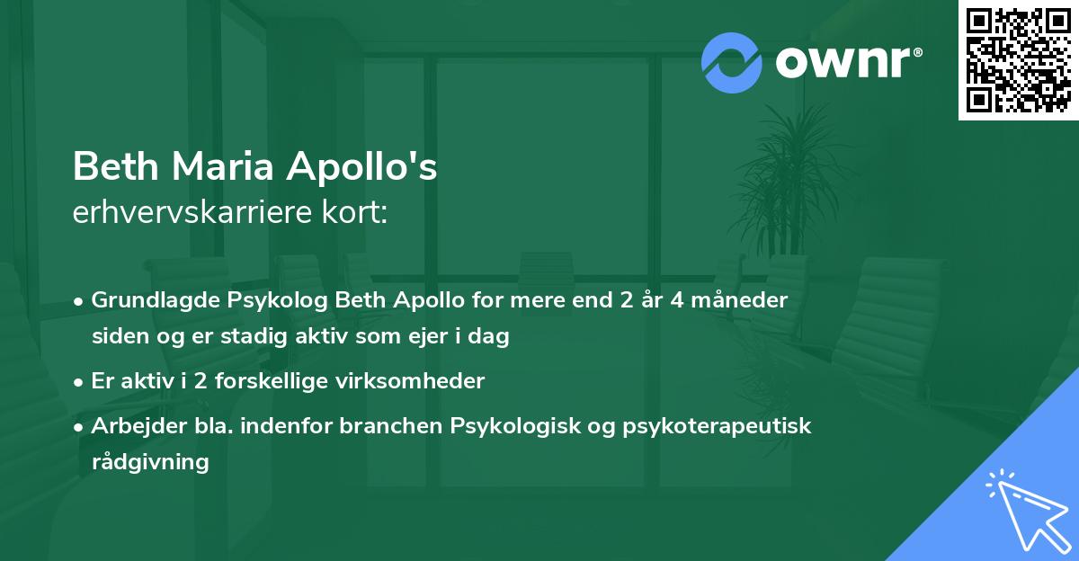 Beth Maria Apollo's erhvervskarriere kort