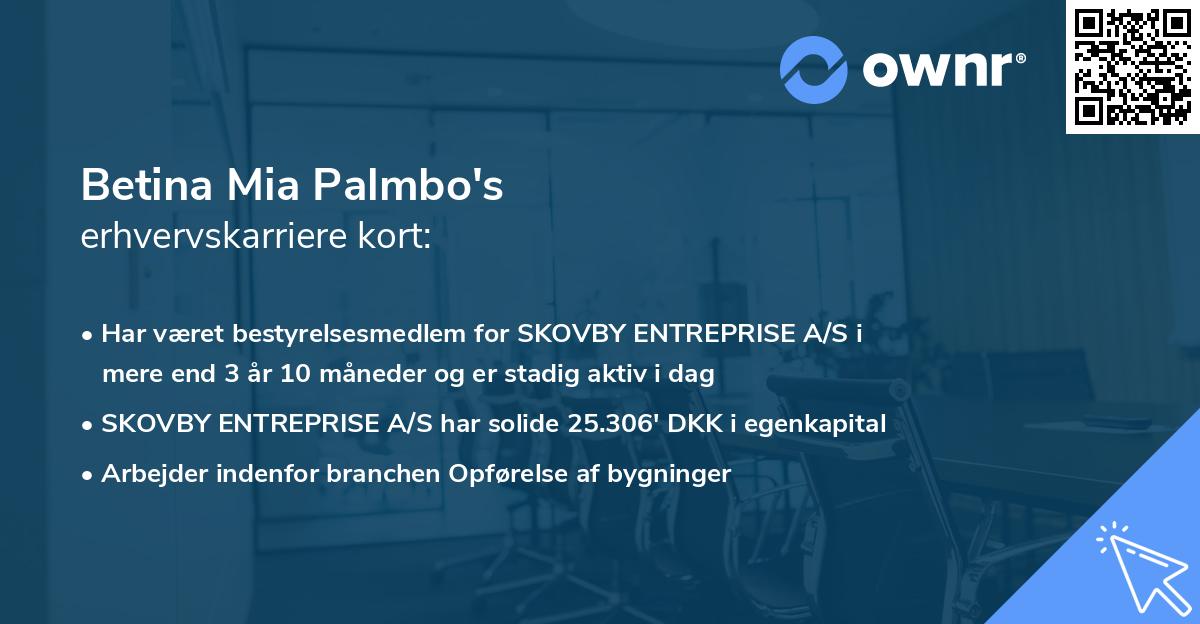 Betina Mia Palmbo's erhvervskarriere kort