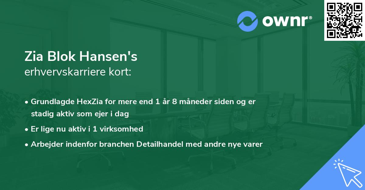 Zia Blok Hansen's erhvervskarriere kort