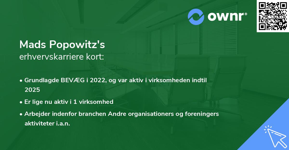 Mads Popowitz's erhvervskarriere kort