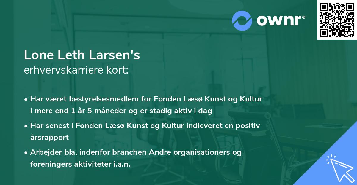 Lone Leth Larsen's erhvervskarriere kort